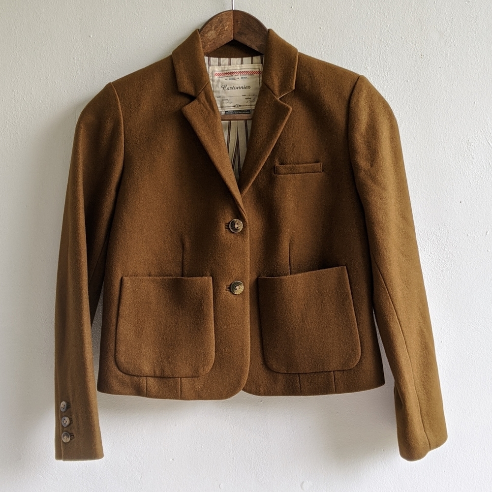 Anthropologie Cartonnier Cropped Olive Wool Blazer
